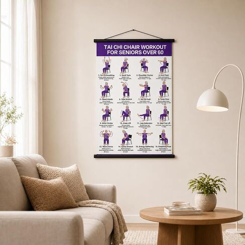 Lionpower Tai Chi Chair Workout Chart for Seniors - Chair Tai Chi Exercise Poster for Beginners - Seated Tai Chi for Seniors Workout Guide - Instructional Wall Art for Balance & Flexibility (16 x 24 inches) in Saudi Arabia