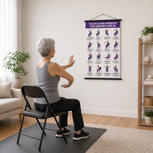 Lionpower Tai Chi Chair Workout Chart for Seniors - Chair Tai Chi Exercise Poster for Beginners - Seated Tai Chi for Seniors Workout Guide - Instructional Wall Art for Balance & Flexibility (16 x 24 inches) in Saudi Arabia