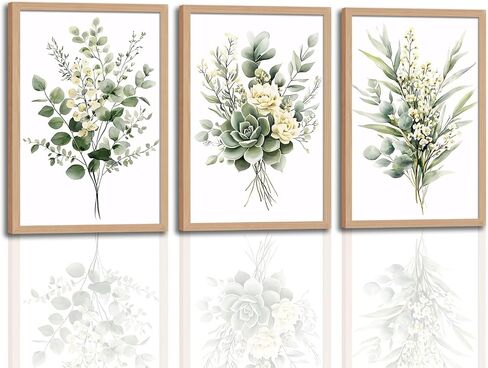 3Pcs Framed Vintage Botanical Wall Art Plant Floral Watercolor Canvas Prints Sage Green Painting Eucalyptus Leaf Picture Modern Minimalist Boho Bedroom Bathroom Living Room Ready to Hang 16x24in in Saudi Arabia