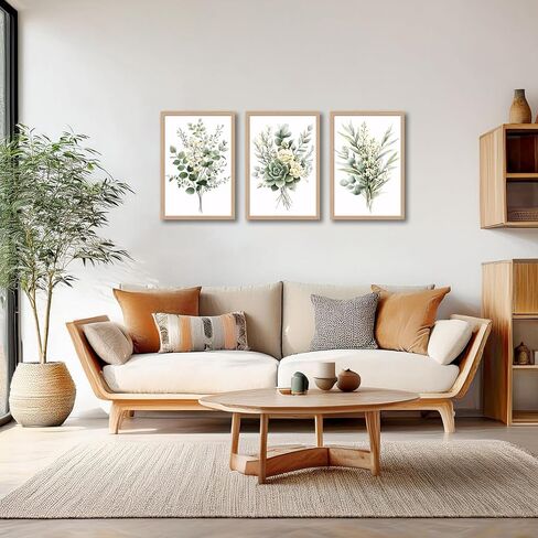3Pcs Framed Vintage Botanical Wall Art Plant Floral Watercolor Canvas Prints Sage Green Painting Eucalyptus Leaf Picture Modern Minimalist Boho Bedroom Bathroom Living Room Ready to Hang 16x24in in Saudi Arabia