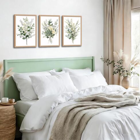 3Pcs Framed Vintage Botanical Wall Art Plant Floral Watercolor Canvas Prints Sage Green Painting Eucalyptus Leaf Picture Modern Minimalist Boho Bedroom Bathroom Living Room Ready to Hang 16x24in in Saudi Arabia
