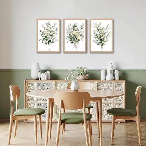 3Pcs Framed Vintage Botanical Wall Art Plant Floral Watercolor Canvas Prints Sage Green Painting Eucalyptus Leaf Picture Modern Minimalist Boho Bedroom Bathroom Living Room Ready to Hang 16x24in in Saudi Arabia