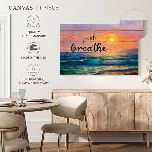 ElephantStock Just Breathe Sunset Canvas - 1 Panel Canvas Dramatic Beach Photography - Beach Sunset, Scenic Artwork - Dramatic Photography Wall Art for Living Room - 12" X 8" in Saudi Arabia