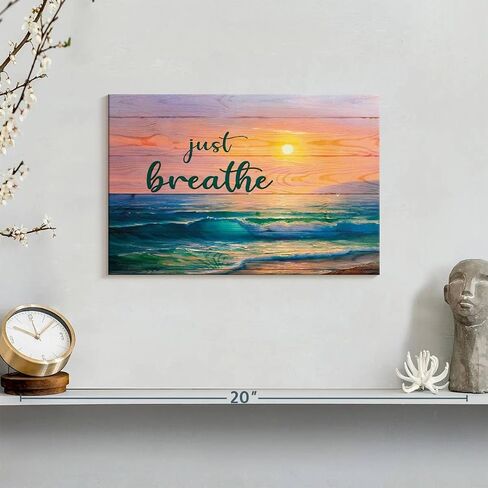ElephantStock Just Breathe Sunset Canvas - 1 Panel Canvas Dramatic Beach Photography - Beach Sunset, Scenic Artwork - Dramatic Photography Wall Art for Living Room - 12" X 8" in Saudi Arabia
