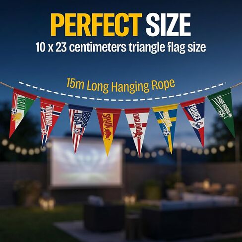 2026 World Cup Country Flag Pennants 48Pcs (10x23cm) Triangle Flags Polyester rope 15m - Soccer Nations Flags Bunting Pennant for Party Decorations for Tournaments, Garden, Streets & Pub Bar in Saudi Arabia