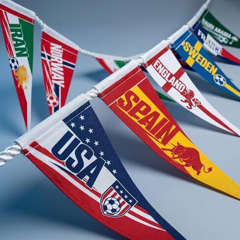2026 World Cup Country Flag Pennants 48Pcs (10x23cm) Triangle Flags Polyester rope 15m - Soccer Nations Flags Bunting Pennant for Party Decorations for Tournaments, Garden, Streets & Pub Bar in Saudi Arabia