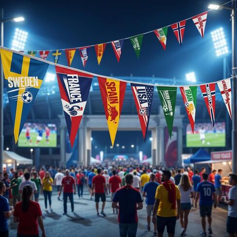2026 World Cup Country Flag Pennants 48Pcs (10x23cm) Triangle Flags Polyester rope 15m - Soccer Nations Flags Bunting Pennant for Party Decorations for Tournaments, Garden, Streets & Pub Bar in Saudi Arabia