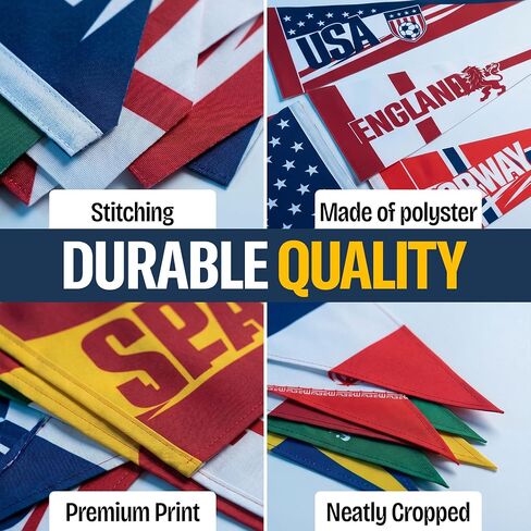2026 World Cup Country Flag Pennants 48Pcs (10x23cm) Triangle Flags Polyester rope 15m - Soccer Nations Flags Bunting Pennant for Party Decorations for Tournaments, Garden, Streets & Pub Bar in Saudi Arabia