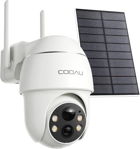 COOAU 4MP Solar Security Cameras Wireless Outdoor, 64GB Local Storage Outdoor Camera Wireless System, 360° Home Security, 5GHz & 2.4GHz WiFi, No Monthly Fee, Color Night Vision, PIR Motion Detection in Kuwait