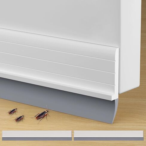 2 Pack Hard Door Draft Stopper for Bottom of Doors, 36" Under Door Sweep, Adjustable Weather Stripping Door Seal Gap Filler, Hot, Cold Air, Light, Noise Blocker for Interior & Exterior - White in Saudi Arabia