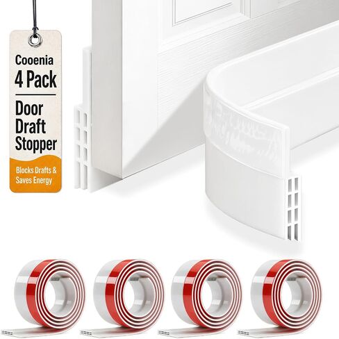 4 Pack Door Draft Stopper, Under Door Sweep for Bottom of Door, Door Gap Filler for Interior & Exterior, Under Door Bottom Seal Weather Stripping Blocker Noise Cold Air (2'' W X 39'' L, White) in Kuwait