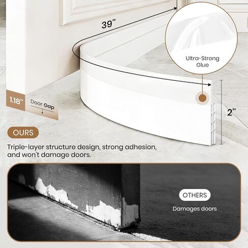 4 Pack Door Draft Stopper, Under Door Sweep for Bottom of Door, Door Gap Filler for Interior & Exterior, Under Door Bottom Seal Weather Stripping Blocker Noise Cold Air (2'' W X 39'' L, White) in Kuwait