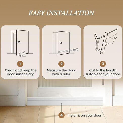 4 Pack Door Draft Stopper, Under Door Sweep for Bottom of Door, Door Gap Filler for Interior & Exterior, Under Door Bottom Seal Weather Stripping Blocker Noise Cold Air (2'' W X 39'' L, White) in Kuwait