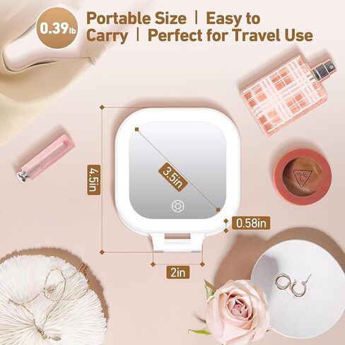 GOMIPURU Travel Mirror with Light, Compact Mirrors, 1x/30x Magnifying Mirror with 3 Color Lights and Adjustable Brightness, 4.5x3.9 inch Small Compact Hangable Hand Pocket Mirrors, Comes with Tweezer in Saudi Arabia