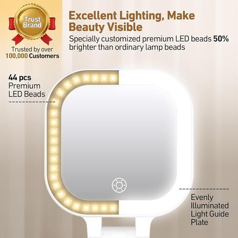 GOMIPURU Travel Mirror with Light, Compact Mirrors, 1x/30x Magnifying Mirror with 3 Color Lights and Adjustable Brightness, 4.5x3.9 inch Small Compact Hangable Hand Pocket Mirrors, Comes with Tweezer in Saudi Arabia