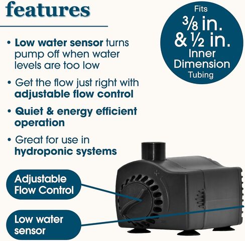 smartpond 155 GPH Fountain Pump with Low-Water Shut-off Feature, Auto Shut-Off to Prevent Pump Burnout, 3 ft. Pumping Height, Ideal for Small Fountains, Great for Hydroponics in Saudi Arabia