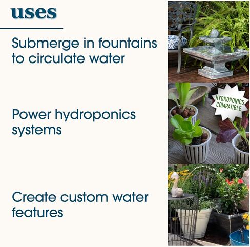 smartpond 155 GPH Fountain Pump with Low-Water Shut-off Feature, Auto Shut-Off to Prevent Pump Burnout, 3 ft. Pumping Height, Ideal for Small Fountains, Great for Hydroponics in Saudi Arabia