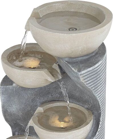 Tarin Four Bowl 31 1/2" High Large Modern Indoor Outdoor Decor Faux Stone Floor Fountain with Light LED Waterfall Cascading Water Feature for Outside Garden Patio Yard Backyard - John Timberland in Saudi Arabia