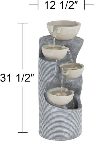 Tarin Four Bowl 31 1/2" High Large Modern Indoor Outdoor Decor Faux Stone Floor Fountain with Light LED Waterfall Cascading Water Feature for Outside Garden Patio Yard Backyard - John Timberland in Saudi Arabia