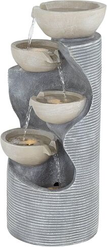 Tarin Four Bowl 31 1/2" High Large Modern Indoor Outdoor Decor Faux Stone Floor Fountain with Light LED Waterfall Cascading Water Feature for Outside Garden Patio Yard Backyard - John Timberland in Saudi Arabia