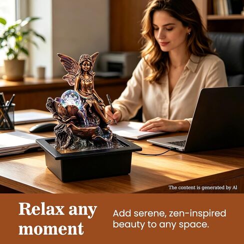 GOESWELL Water Fountain for Indoor Tabletop: Antique Bronze Fairy Statue Tabletop Waterfall with Rotating Crystal Ball for Desk - Small Zen Meditation Decor for Home Office Bedroom Relaxation in Saudi Arabia
