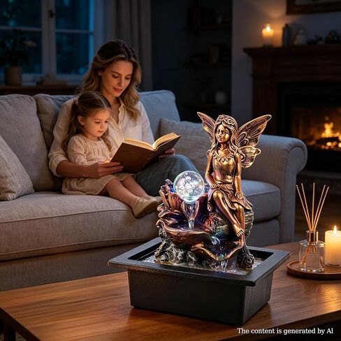 GOESWELL Water Fountain for Indoor Tabletop: Antique Bronze Fairy Statue Tabletop Waterfall with Rotating Crystal Ball for Desk - Small Zen Meditation Decor for Home Office Bedroom Relaxation in Saudi Arabia