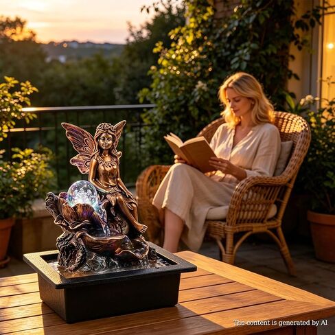 GOESWELL Water Fountain for Indoor Tabletop: Antique Bronze Fairy Statue Tabletop Waterfall with Rotating Crystal Ball for Desk - Small Zen Meditation Decor for Home Office Bedroom Relaxation in Saudi Arabia