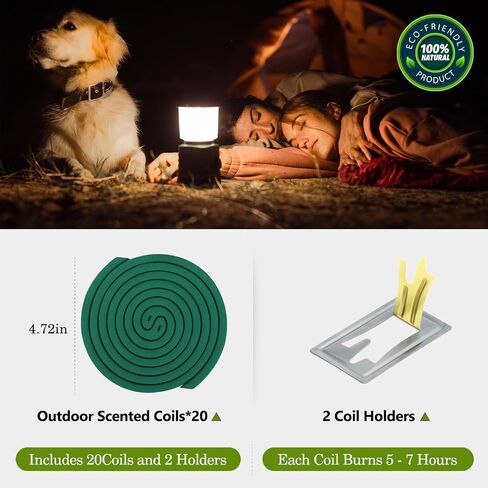 Natural Essential Oil Scented Coils for Outdoor Use, Fresh Aroma, Burns 5-7 Hours, 20 Coils & 2 Stands for Patio Backyard in Saudi Arabia