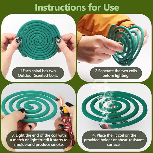Natural Essential Oil Scented Coils for Outdoor Use, Fresh Aroma, Burns 5-7 Hours, 20 Coils & 2 Stands for Patio Backyard in Saudi Arabia
