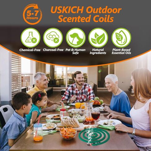 Natural Essential Oil Scented Coils for Outdoor Use, Fresh Aroma, Burns 5-7 Hours, 20 Coils & 2 Stands for Patio Backyard in Saudi Arabia