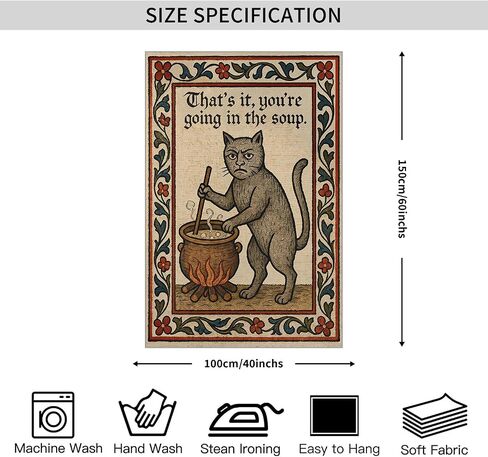 FoxUncle Weird Medieval Cat Woven Tapestry Vintage Medieval Cat Aesthetic Wall Art Funny Quirky Animal Wall Decor 40 x 60 inches Home Decor for Living Room Hallway Bedroom in Saudi Arabia