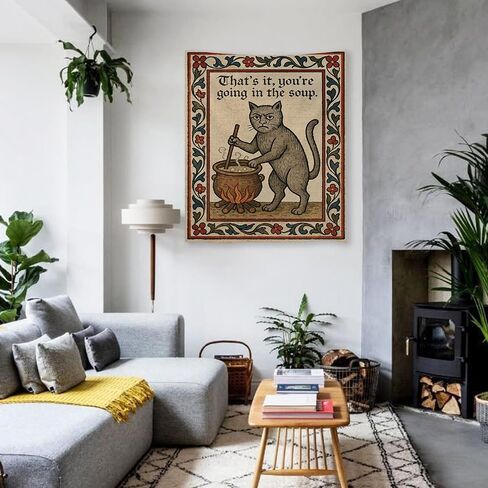 FoxUncle Weird Medieval Cat Woven Tapestry Vintage Medieval Cat Aesthetic Wall Art Funny Quirky Animal Wall Decor 40 x 60 inches Home Decor for Living Room Hallway Bedroom in Saudi Arabia