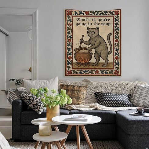 FoxUncle Weird Medieval Cat Woven Tapestry Vintage Medieval Cat Aesthetic Wall Art Funny Quirky Animal Wall Decor 40 x 60 inches Home Decor for Living Room Hallway Bedroom in Saudi Arabia