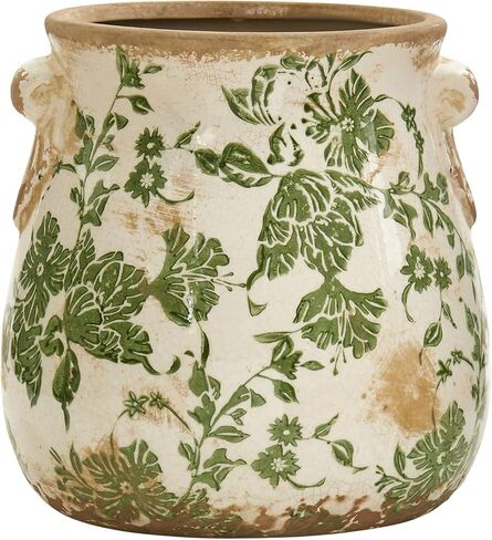 Nearly Natural 6.5in Ceramic Decorative Vase Tuscan Style Green Floral Scroll Design for Indoor Home Decor Centerpieces Tables Small Flower Vases in Kuwait