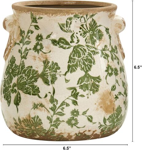 Nearly Natural 6.5in Ceramic Decorative Vase Tuscan Style Green Floral Scroll Design for Indoor Home Decor Centerpieces Tables Small Flower Vases in Kuwait