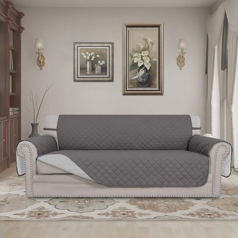 Easy-Going Reversible Couch Cover for 3 Cushion Couch Sofa Cover for Dogs Water Resistant Furniture Protector Cover with Foam Sticks Elastic Straps for Pet Cat (Sofa, Gray/Light Gray) in Kuwait