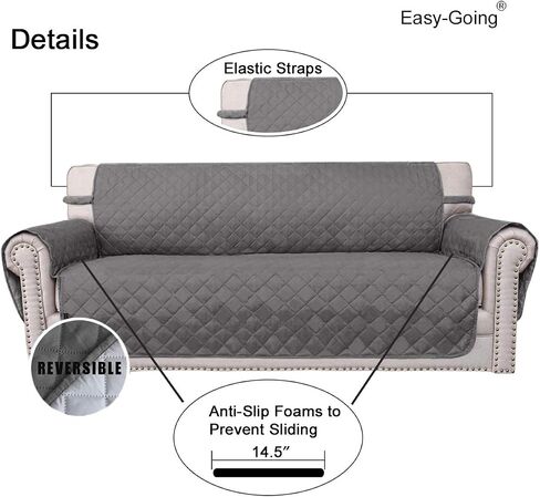 Easy-Going Reversible Couch Cover for 3 Cushion Couch Sofa Cover for Dogs Water Resistant Furniture Protector Cover with Foam Sticks Elastic Straps for Pet Cat (Sofa, Gray/Light Gray) in Kuwait