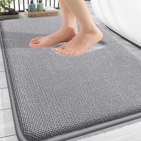 OLANLY Thick Memory Foam Bath Mat Rug 30x20, Extra Soft Absorbent Bathroom Rugs, Quick Dry Bath Mats, Non-Slip, Machine Washable Carpet for Bathroom, Tub and Shower, Home Decor Accessories, Grey in Saudi Arabia