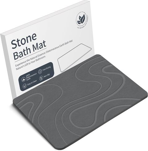 Veeloim Stone Bath Mat Diatomaceous Earth Shower Mat Non-Slip Super Absorbent Diatomite Stone Bath Mats for Bathroom Floor Quick Drying Natural Easy to Clean(23.6''×15.4" Gray) in Saudi Arabia