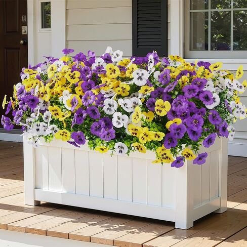 Alupssuc 24 Bundles Artificial Flowers for Outdoors Spring Decorations, Fake Flowers UV Resistant Realistic Pansies with Eucalyptus Silk Faux Flowers for Porch Patio Yard, Yellow White CrimsonPurple in Saudi Arabia