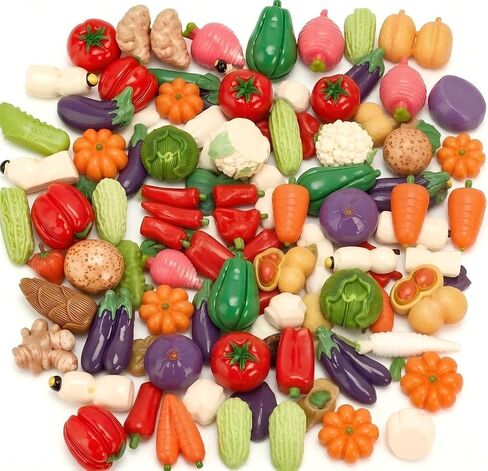 50Pcs Miniature Artificial Vegetables, Realistic Faux Tomato Carrot Mushroom Figurines for Kitchen Decor, Tiny Resin Produce Figurines for Home Garden Decoration in Saudi Arabia
