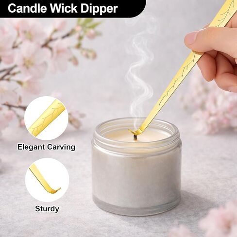 Ohtomber 3 in 1 Stainless Steel Candle Accessory Set, Wick Trimmer Cutter, Snuffer Extinguisher & Dipper, Wick Scissor Clipper Care Kit, Put Out Tool with Gift Package for Candle Lover, Gold in Saudi Arabia