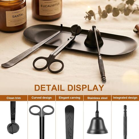 tifanso 4-in-1 Candle Care Kit with Wick Trimmer Cutter, Extinguisher Snuffer, Dipper and Storage Tray Plate, Stainless Steel Wick Scissors Accessories with Gift Package for Candle Lovers (Black) in Saudi Arabia