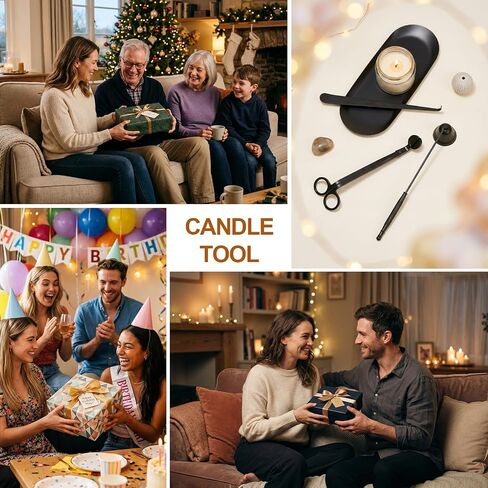 tifanso 4-in-1 Candle Care Kit with Wick Trimmer Cutter, Extinguisher Snuffer, Dipper and Storage Tray Plate, Stainless Steel Wick Scissors Accessories with Gift Package for Candle Lovers (Black) in Saudi Arabia