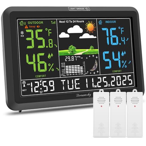 DreamSky Weather Station Indoor Outdoor Thermometer Wireless with Digital Atomic Clock for Home, Large Display with Dimmer, USB Port, Inside Outside Temperature Humidity Monitor (Plug-in) in Saudi Arabia