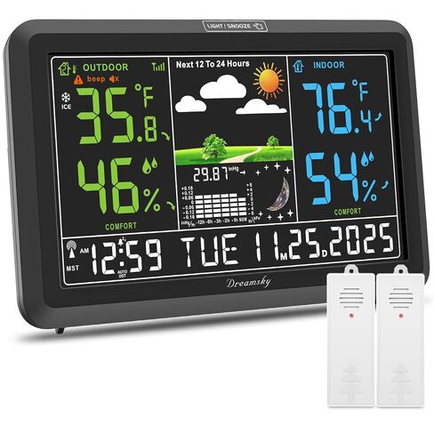 DreamSky Weather Station Indoor Outdoor Thermometer Wireless with Digital Atomic Clock for Home, Large Display with Dimmer, USB Port, Inside Outside Temperature Humidity Monitor (Plug-in) in Saudi Arabia