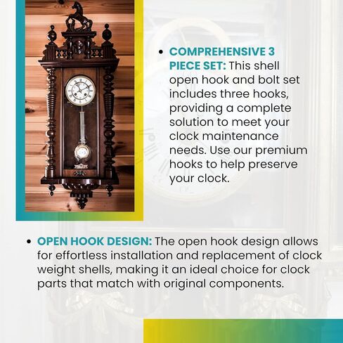 Clock Weight Shell Hook Set of 3 Brass Hook with Stainless Steel 5 mm Threaded Stud 3/4 Inch Length Compatible with Howard Miller Grandfather Clock Repair in Kuwait