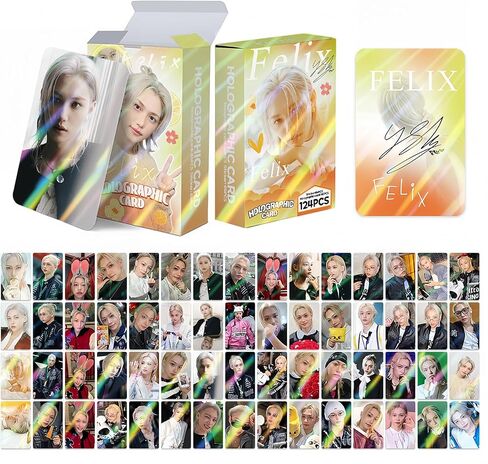 PYAJUU Stray Kids Photocards 124 PCS SKZ DO IT Album Photo Cards with 64 PCS Stickers KPOP Gift Lomo Merch for SKZ Boys and Girls Straykids Laser Greeting Cards 2026 (FELIX(YELLOW)) in Kuwait
