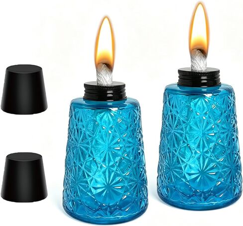 2 Pack Refillable Torches for Outside Glass Tabletop Citronella Torches Outdoor with Snuffers & Torch Wicks Decorative Torch Canister for Outdoor Table Décor, Patio, Backyard, Pool Bar in Saudi Arabia