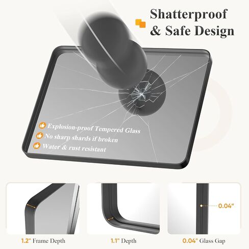 Sweetcrispy Bathroom Wall Mirror, 36x24 Inch Wall Mount Mirror for Over Sink, Modern Rounded Rectangle Vanity Mirrors with Matte Metal Framed, for Home Decor, Living Room, Bedroom, Black in Kuwait
